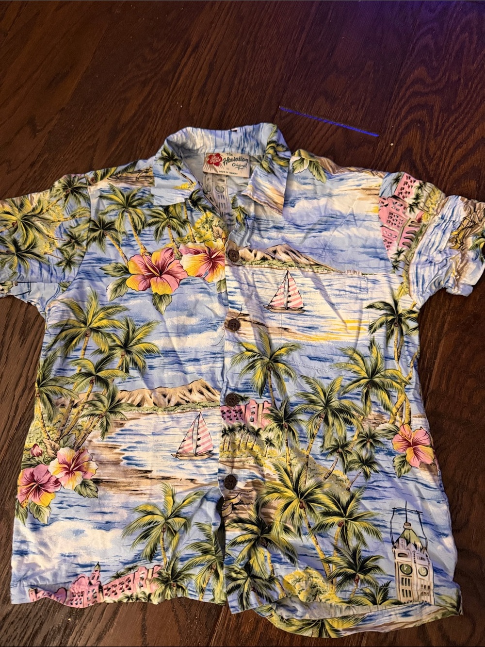 Hilo Hattie Light Blue Tropical Hawaiian Button-Up Shirt for Kids